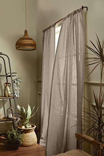 Solino Home Natural Linen Curtain 120 Inches Long, Light Filtering Rod Pocket Curtain 52 x 120 Inch, 100% Pure Linen European Flax Window Treatment for Living Room, Bedroom